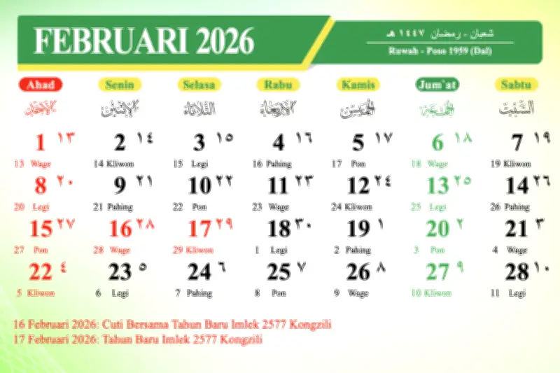 Februari 2026 Sajikan Long Weekend Panjang, Ini Daftar Libur Nasional dan Cuti Bersama