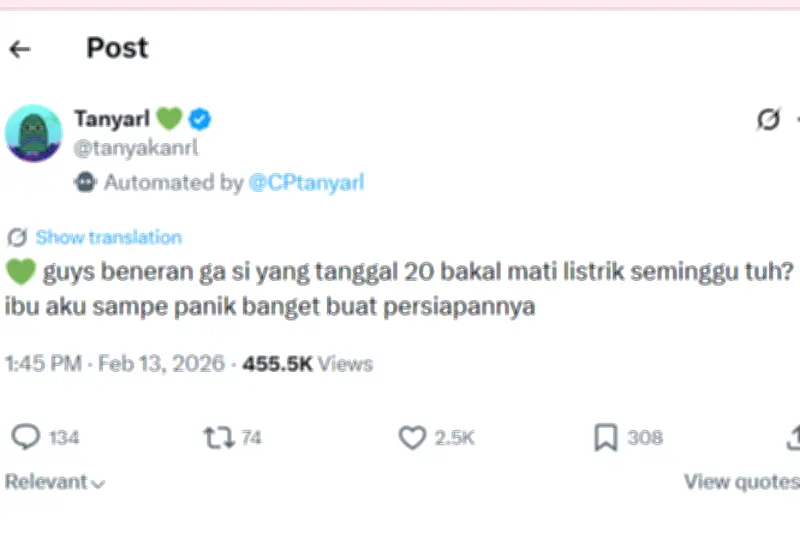 Hoaks Mati Listrik 7 Hari di Indonesia Viral, Picu Kepanikan Warganet