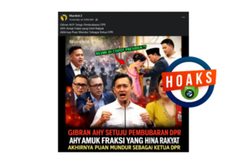 Hoaks Viral: Gibran dan AHY Setujui Bubarkan DPR, Puan Maharani Dicopot
