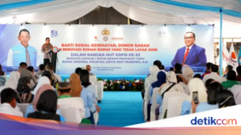 Kapolri Hadiri HUT KSPSI ke-53, Gelar Bakti Sosial hingga Bedah Rumah Buruh di Tangerang