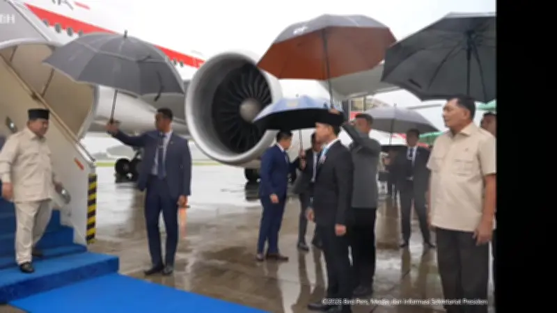 Presiden Prabowo Kembali ke Indonesia, Disambut Wapres Gibran di Tengah Hujan