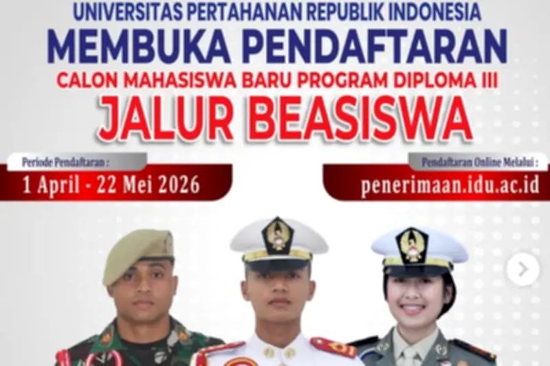 Beasiswa D3 Universitas Pertahanan Dibuka 1 April, Cek Jurusan dan Syaratnya