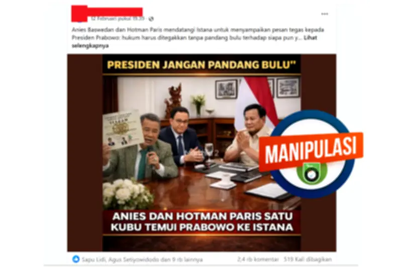 Narasi Media Sosial Klaim Anies dan Hotman Temui Prabowo Bahas Ijazah Palsu