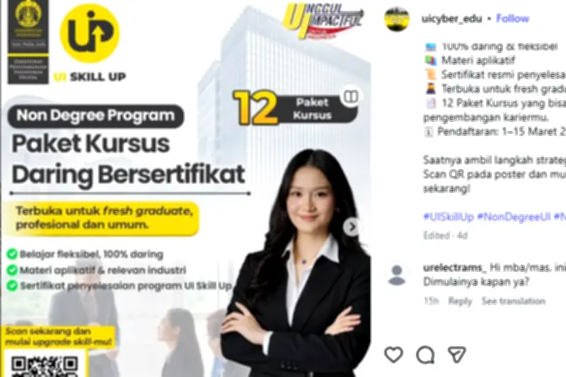UI Perpanjang Pendaftaran Program Non-Gelar, Tersedia 12 Kelas Unggulan