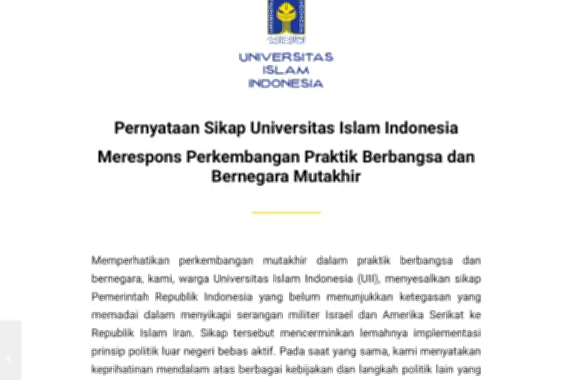 UII Kritik Ketegasan Pemerintah Tanggapi Serangan AS-Israel ke Iran