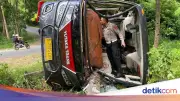 Bus Wisata Terguling di Bayah Lebak, Diduga Sopir Mengantuk, 36 Penumpang Luka