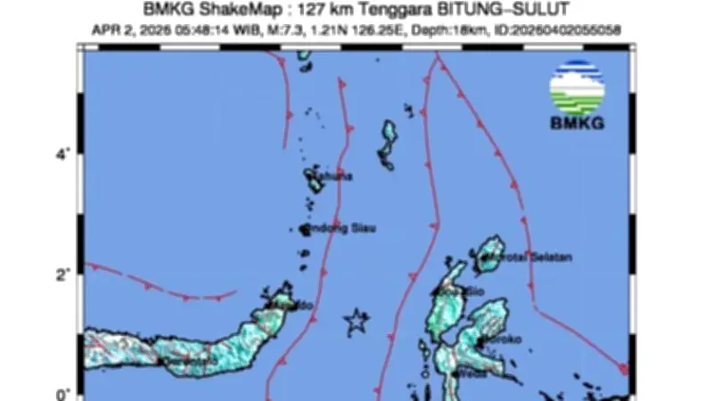 Gempa Magnitudo 7,3 Guncang Kota Bitung Sulawesi Utara, BMKG Ingatkan Waspada