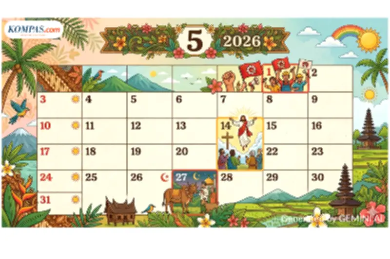 Kalender Mei 2026: Cek Libur Nasional, Long Weekend, dan Libur Sekolah