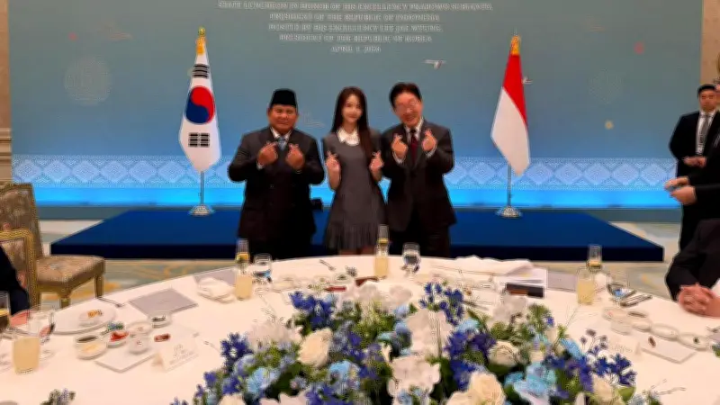 Prabowo Bertemu Carmen Hearts2Hearts, Kompak Lakukan Simbol Jari Hati di Korea Selatan