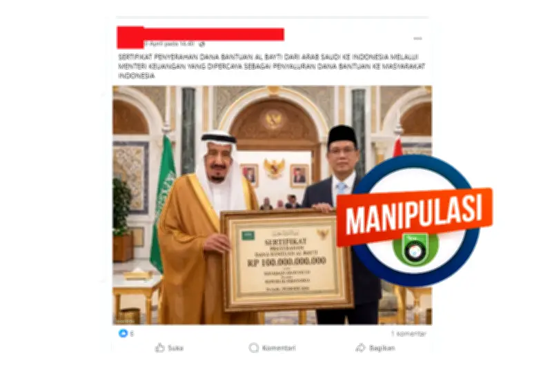 Hoaks Raja Salman Beri Bantuan Rp 100 Miliar ke Indonesia