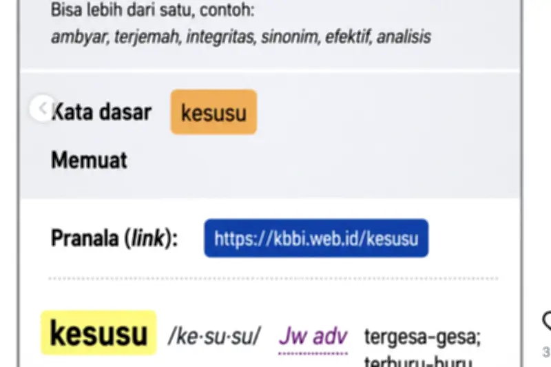 Kata 'Kesusu' Resmi Masuk KBBI, Ini Artinya