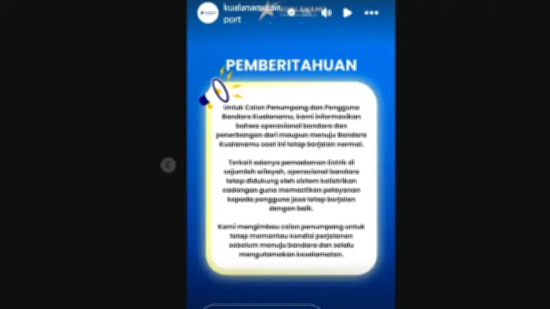 Sumatra Blackout, Bandara Kualanamu Pastikan Operasional Normal