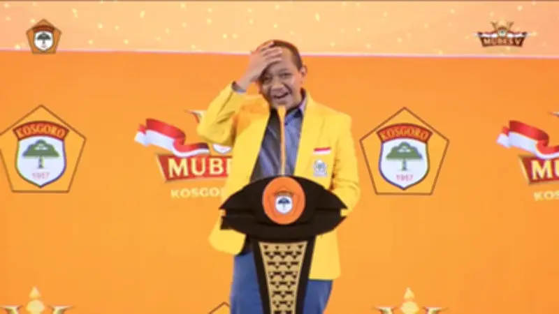 Bahlil Tepok Jidat Dengar Lagu 'Mas Bahlil Ganteng' di Mubes Kosgoro