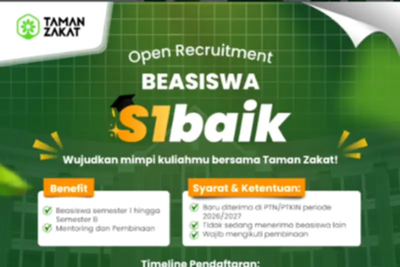Beasiswa S1baik 2026 Masih Buka Pendaftaran hingga 15 Juni