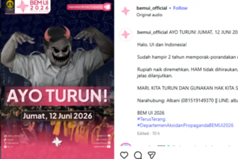 BEM UI Akan Gelar Demo di Bundaran HI pada Jumat 12 Juni 2026