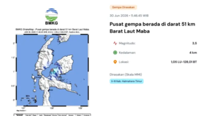 Gempa Magnitudo 3,5 Guncang Halmahera Timur, BMKG Rilis Data Terkini