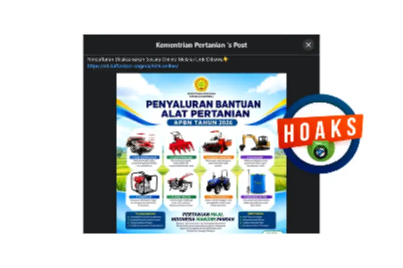 Hoaks Bantuan Alat Pertanian dari Kementan, Waspada Phishing