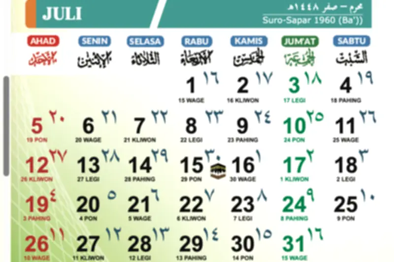 Kalender Juli 2026: Tanggal Merah, Weton, dan Hari Penting Nasional