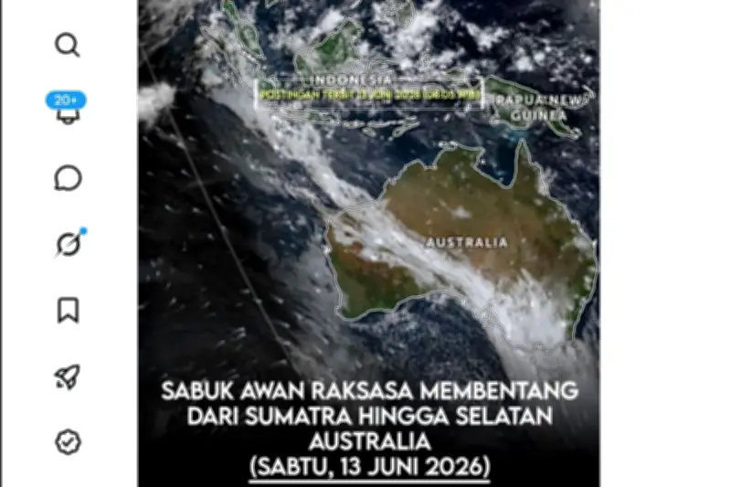 Sabuk Awan Raksasa dari Sumatera ke Australia Viral di Media Sosial