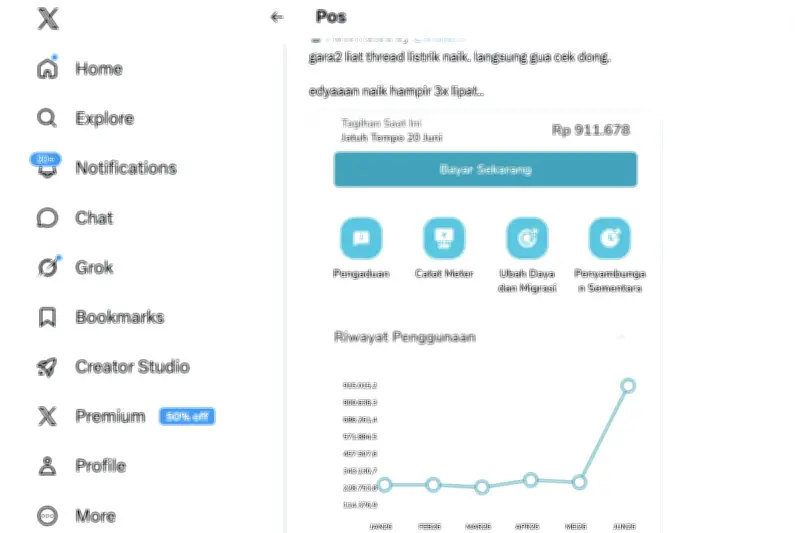 Tagihan Listrik PLN Melonjak Hingga 3 Kali Lipat, Warganet Keluh