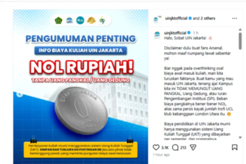 UIN Jakarta Buka Pendaftaran Jalur Mandiri Tanpa Uang Pangkal