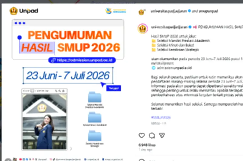 Unpad Umumkan Hasil SMUP 2026 Mulai 23 Juni, Cek di Sini