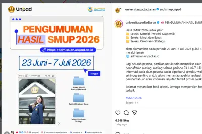 Unpad Umumkan Hasil SMUP 2026 Mulai 23 Juni, Cek di Sini
