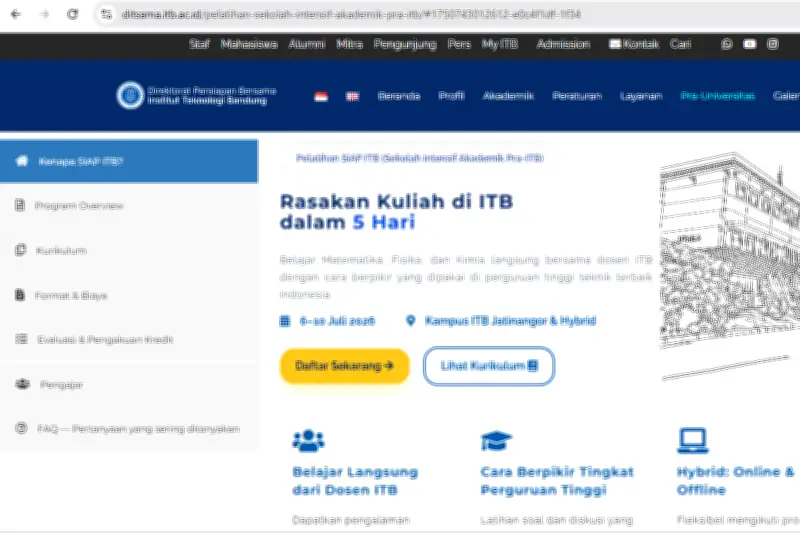 ITB Buka Program SIAP ITB 2026: Curi Start Kuliah, Bisa Dikonversi 1 SKS