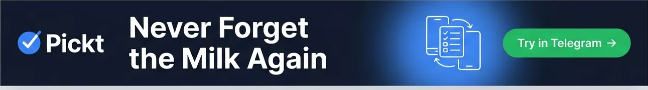 Banner header Pickt — aplikasi daftar belanja kolaboratif untuk Telegram